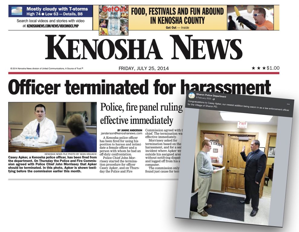 Casey Apker was fired from the Kenosha Police Department in 2014 but later hired in Walworth County. The district attorneys in Kenosha and Walworth counties keep track of his name to comply with what are known as Brady disclosure requirements, but had different responses to requests for those records.