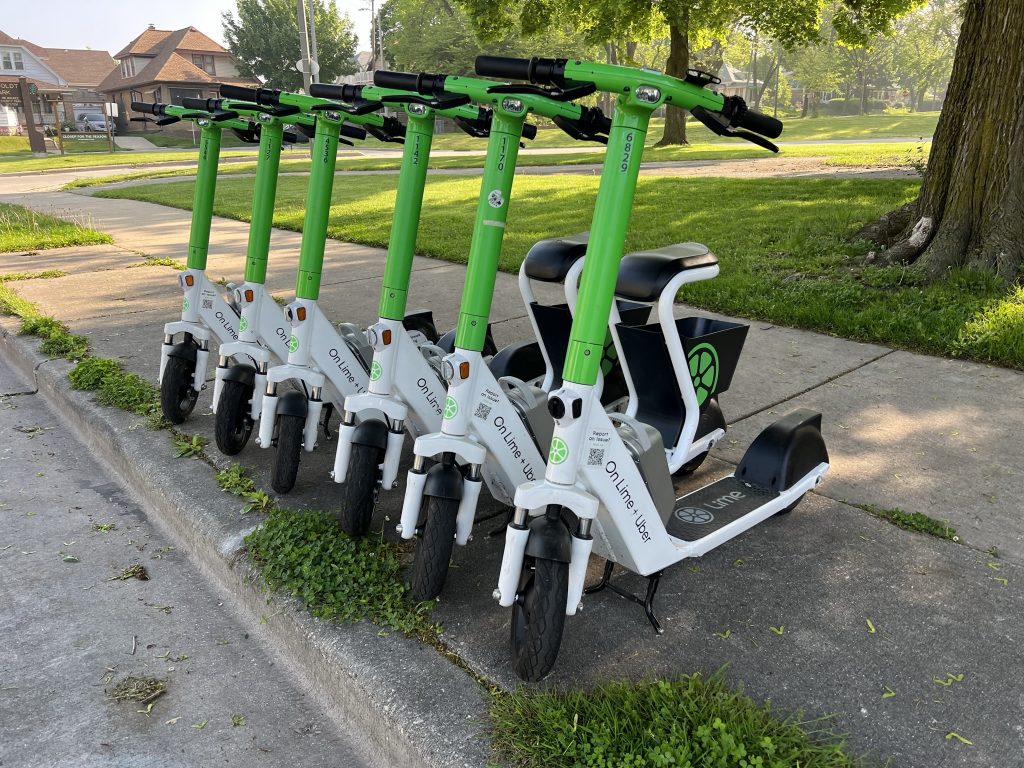 Lime scooters in Bay View. Photo by Jeramey Jannene.
