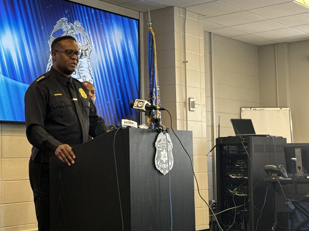 Milwaukee Police Chief Jeffrey Norman speaks at a press conference. Evan Casey/WPR