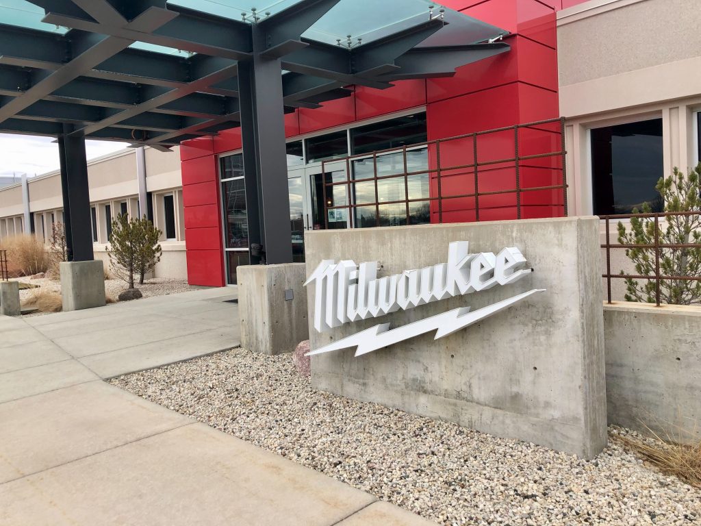 The Milwaukee Tool global headquarters are seen at 13135 West Lisbon Road, Brookfield, Wis., on March 9, 2023. (Jim Malewitz / Wisconsin Watch)