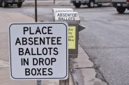 Superior had a drop box for absentee ballots outside the city’s government center polling location in 2020. Danielle Kaeding/WPR