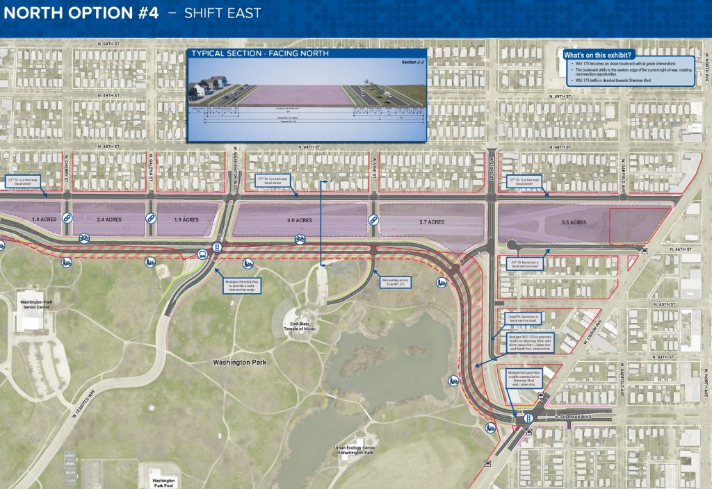 Shift east redesign concept for Wisconsin Highway 175. Image from Wisconsin Department of Transportation.