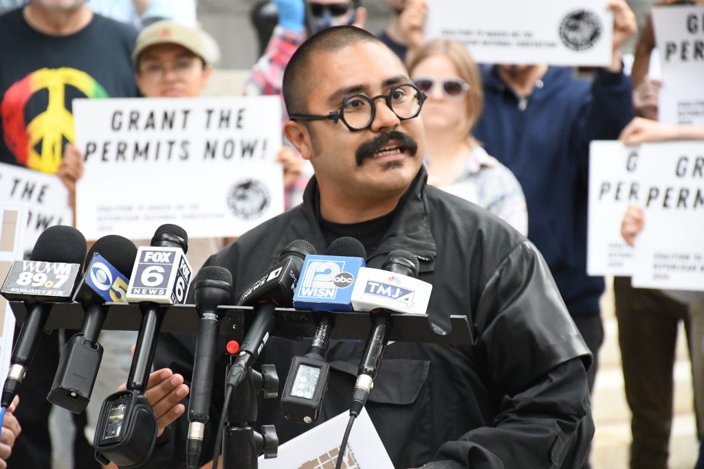 Omar Flores speaks at a June 6, 2024 press conference. Photo by Jeramey Jannene.