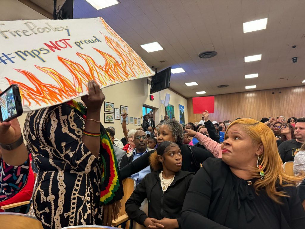 More than 150 people attended the Milwaukee School Board meeting Monday with many calling for the firing of Superintendent Keith Posley. Evan Casey/WPR