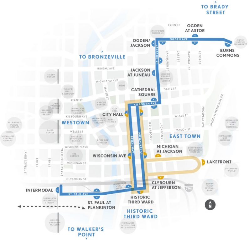 The Hop's M Line (blue) and L Line (yellow). Image from The Hop.