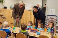 Gov. Tony Evers visits Mariposa Learning Center in Fitchburg on Sept. 20, 2023, to emphasize the need for more child care funding in Wisconsin. A new report from the Wisconsin Department of Children and Families finds that child care has become less affordable in the state. (Erik Gunn | Wisconsin Examiner)