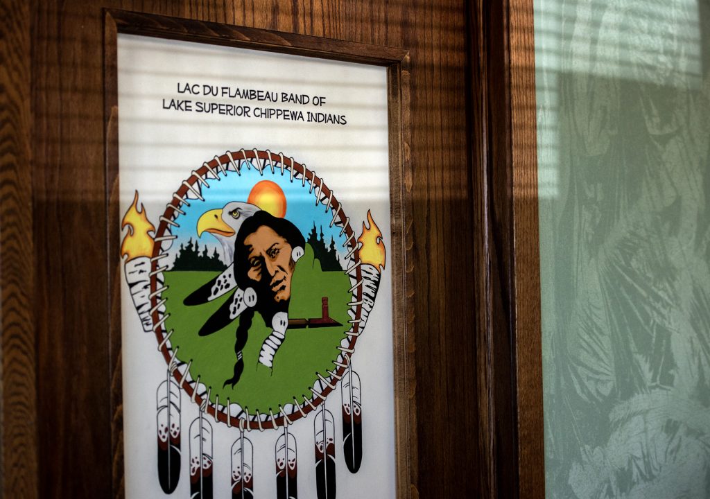 A door in Lac du Flambeau Tribal President John Johnson’s office Tuesday, May 14, 2024, in Lac Du Flambeau, Wis. Angela Major/WPR