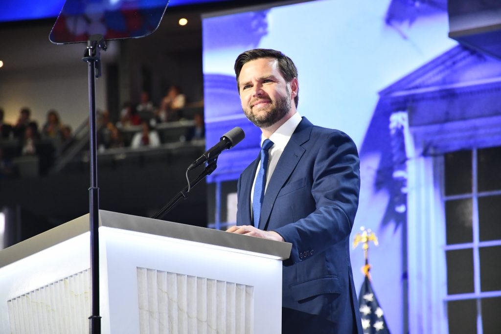 JD Vance delivers his vice presidential nomination acceptance speech. Photo by Jeramey Jannene