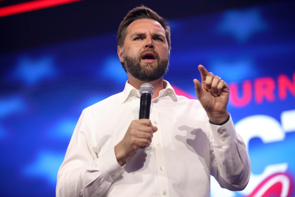 U.S. Senator J. D. Vance speaking with attendees at the 2023 Turning Point Action Conference at the Palm Beach County Convention Center in West Palm Beach, Florida. Photo by Gage Skidmore. (CC BY-SA 2.0) https://www.flickr.com/photos/gageskidmore/53069463808