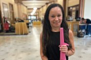 Ashley Rewolinski is a professional musician who has been performing at RNC events for the past year. On July 15, the beginning night of the RNC, she was performing at Milwaukee City Hall. Mackenzie Krumme/WPR
