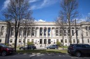 Cars are parked outside the Kenosha County Courthouse on Tuesday, Oct. 26, 2021, in Kenosha, Wis. Angela Major/WPR