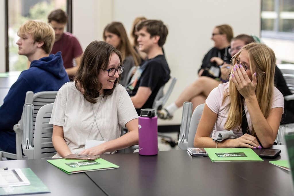 Students play a trivia game during orientation Friday, Aug. 25, 2023, at UW-Parkside in Somers, Wisconsin. Angela Major/WPR