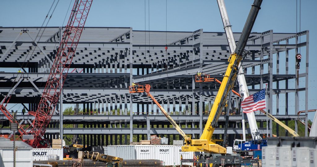 An artificial intelligence data center is built on land once slated for development by Foxconn in Mount Pleasant on Wednesday, May 8, 2024, in Mount Pleasant, Wis. Angela Major/WPR