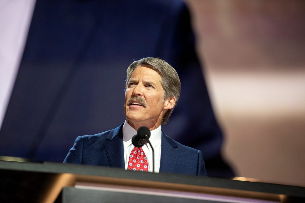 Senate Candidate Eric Hovde speaks during the second day of the RNC on Tuesday, July 16, 2024, at the Fiserv Forum in Milwaukee, Wis. Angela Major/WPR