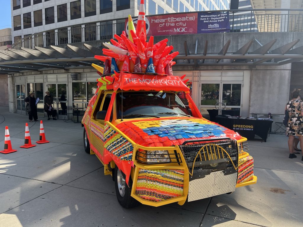 "The Moving City" safe driving sculpture. Photo by Jeramey Jannene.