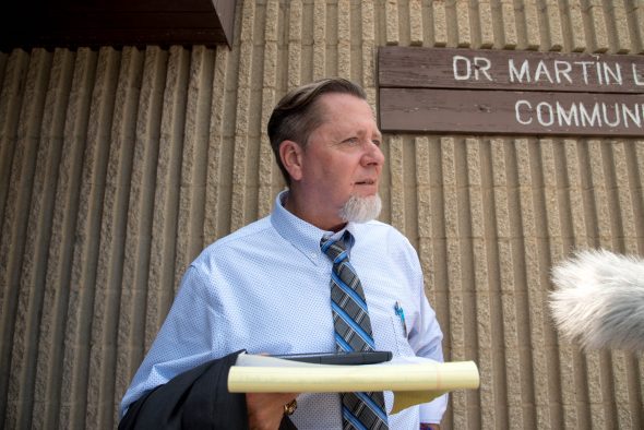 Attorney Lonnie Story is shown at the Dr. Martin Luther King Jr. Community Center in Racine, Wis., on July 24, 2021. He plans to refile a lawsuit on behalf of inmates alleging cruel and unusual punishment at Waupun’s prison after a judge dismissed eight of 10 plaintiffs from the case due to procedural issues. (Will Cioci / Wisconsin Watch)