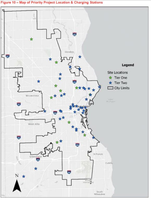 ECO identified locations for potential electric vehicle charging stations. From the City of Milwaukee's EV Readiness Plan.