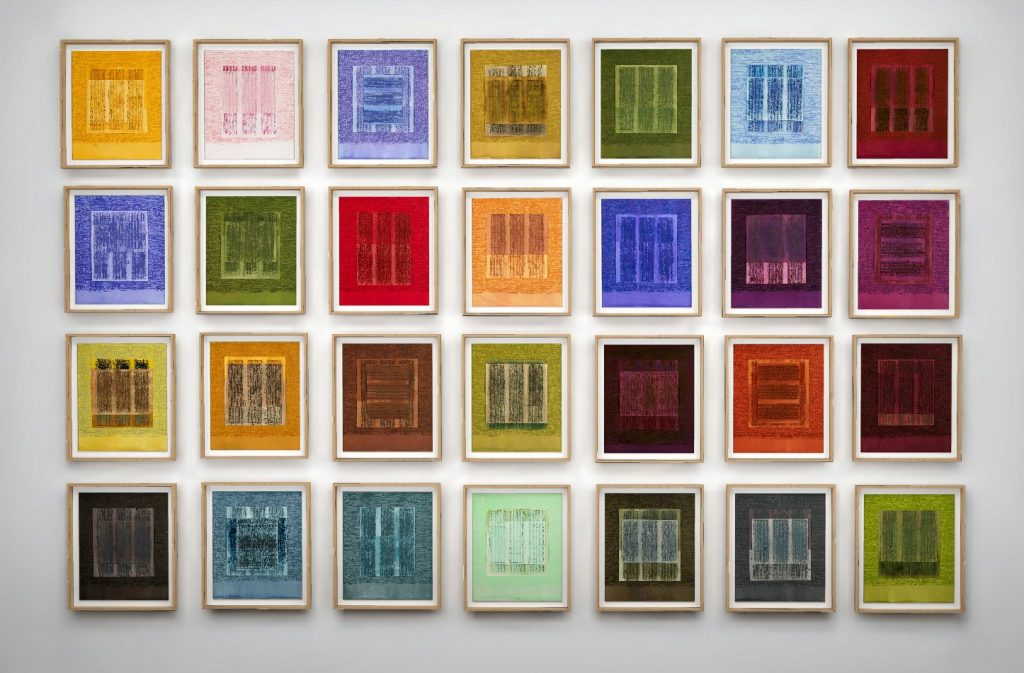 Idris Khan (British, b. 1978), The Seasons Turn, 2021. Oil on mounted paper. 28 panels, each: 25 1/2 x 21 1/2 in. (64 x 54.5 cm). Courtesy of the artist and Sean Kelly. © Idris Khan
