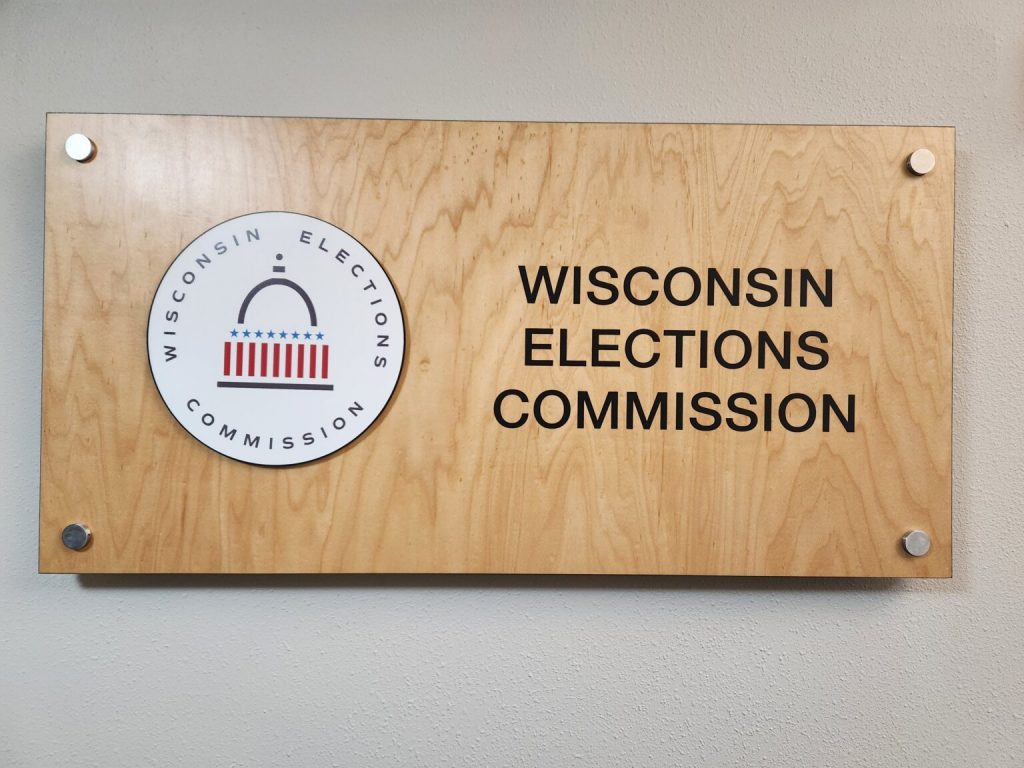 Sign for the Wisconsin Elections Commission. (Wisconsin Examiner photo)