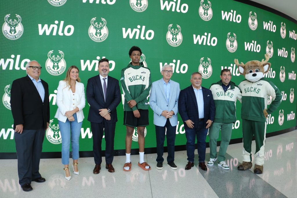 Representatives of Wilo, Fiserv and the Milwaukee Bucks congregated for a Sept. 25 press conference. Photo by Sophie Bolich. 