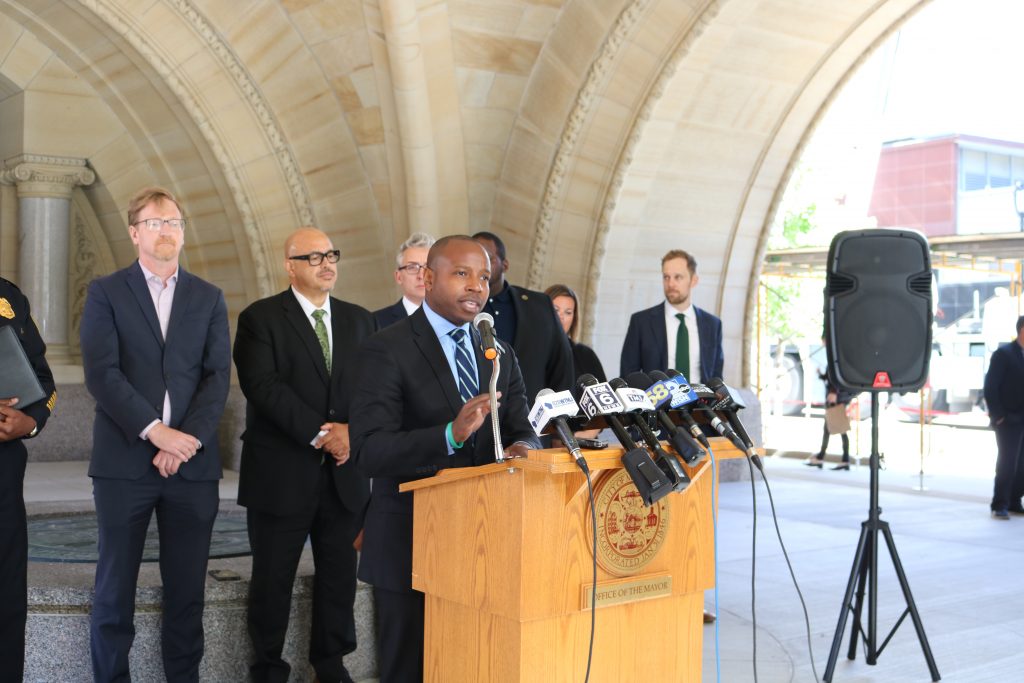 City officials at Tuesday's reckless driving press conference. Photo taken Oct. 1, 2024 by Sophie Bolich.