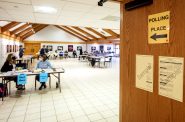 Poll workers are set up for voters Tuesday, April 4, 2023, at Olbrich Botanical Gardens in Madison, Wis. Angela Major/WPR