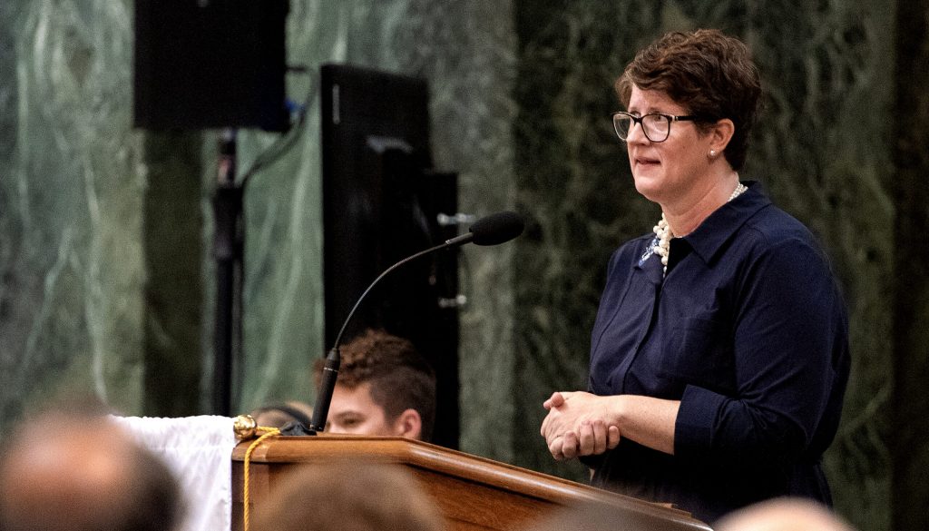 State Superintendent Jill Underly speaks Thursday, Sept. 21, 2023, at the Wisconsin State Capitol in Madison, Wis. Angela Major/WPR