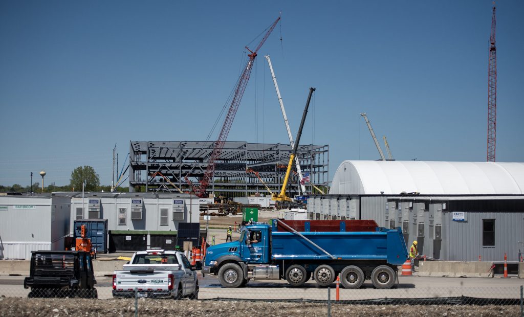 An artificial intelligence data center is built on land once slated for development by Foxconn in Mount Pleasant on Wednesday, May 8, 2024, in Mount Pleasant, Wis. Angela Major/WPR