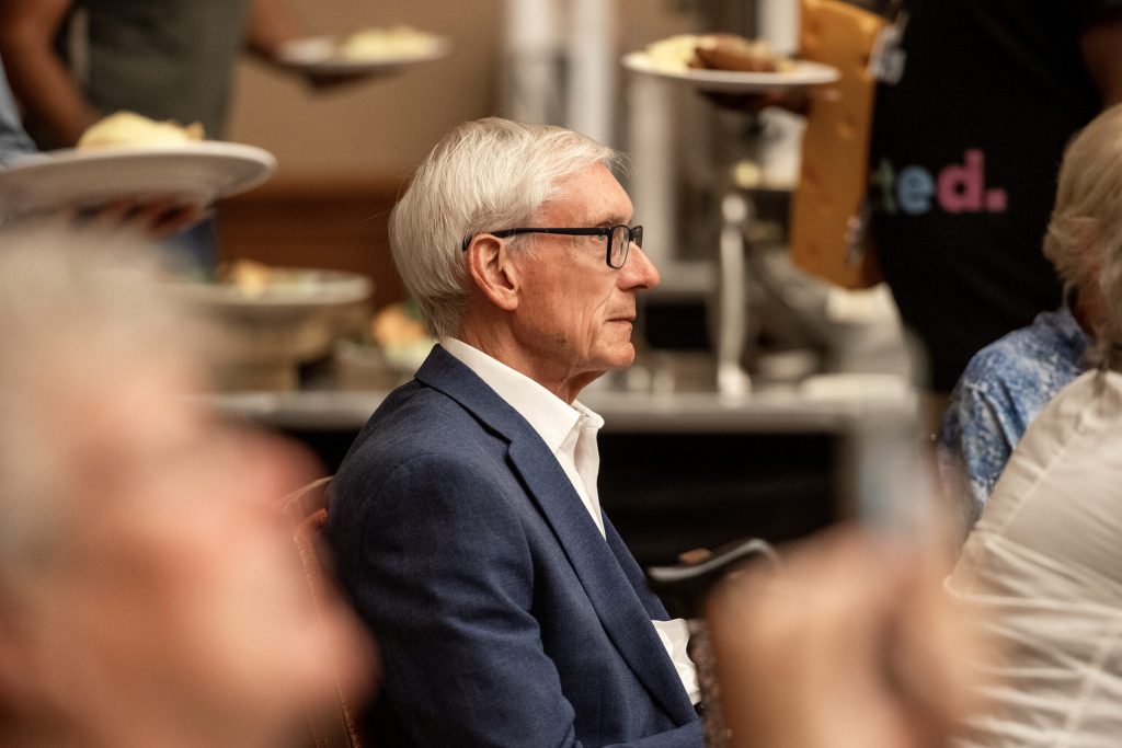 Gov. Tony Evers attends the Wisconsin delegation breakfast during the DNC on Tuesday, Aug. 20, 2024, in Chicago, Ill. Angela Major/WPR