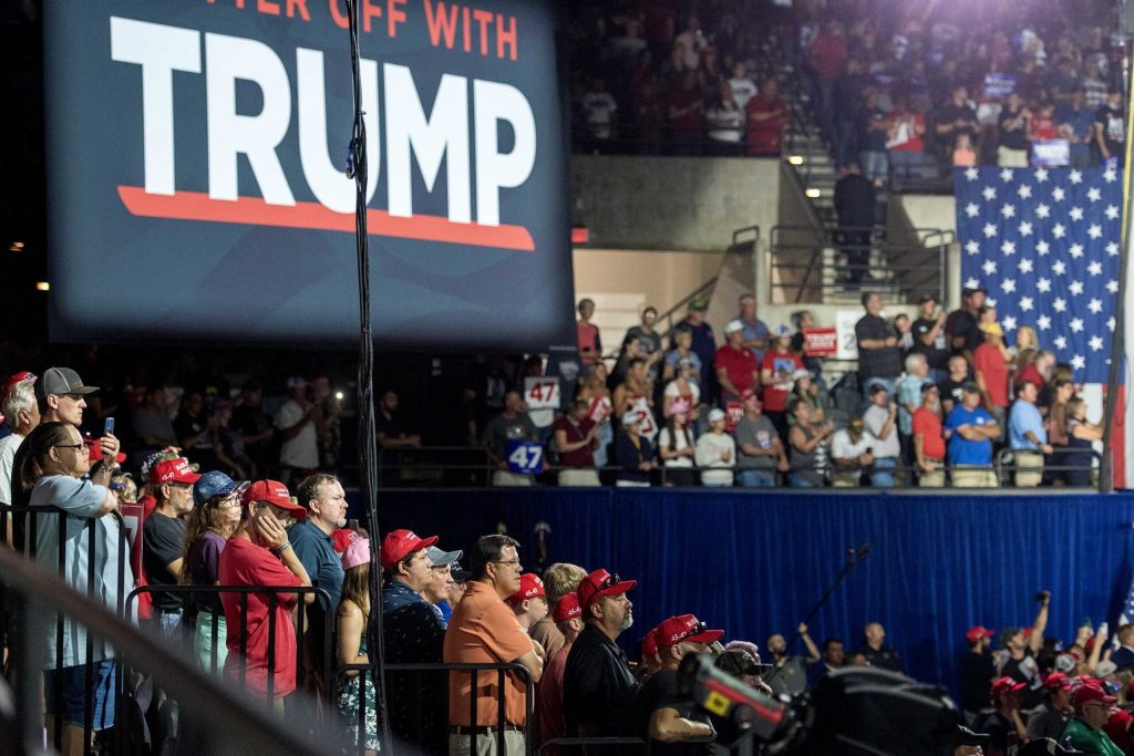 Former President Donald Trump holds a campaign rally on Aug. 29, 2024 at the La Crosse Center in La Crosse, Wis. Angela Major/WPR