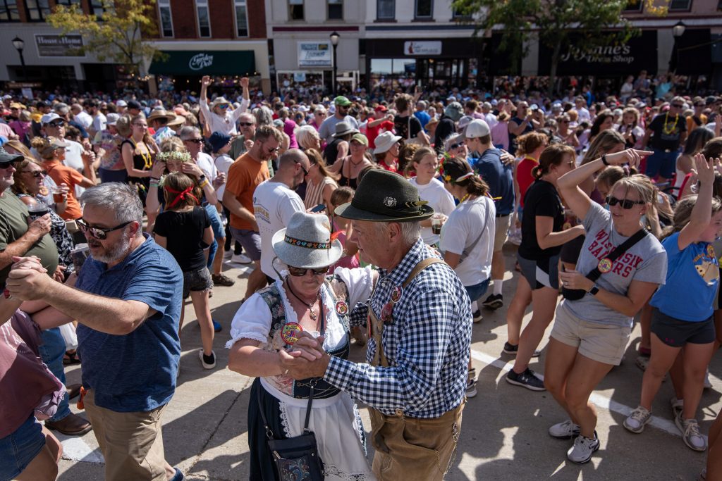 Cheese Days attendees try to break the world record for largest polka dance Saturday, Sept. 21, 2024, in Monroe, Wis. Angela Major/WPR