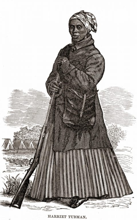 An 1860s woodcut of Harriet Tubman with a rifle by John G. Darby. Photo courtesy of the public domain