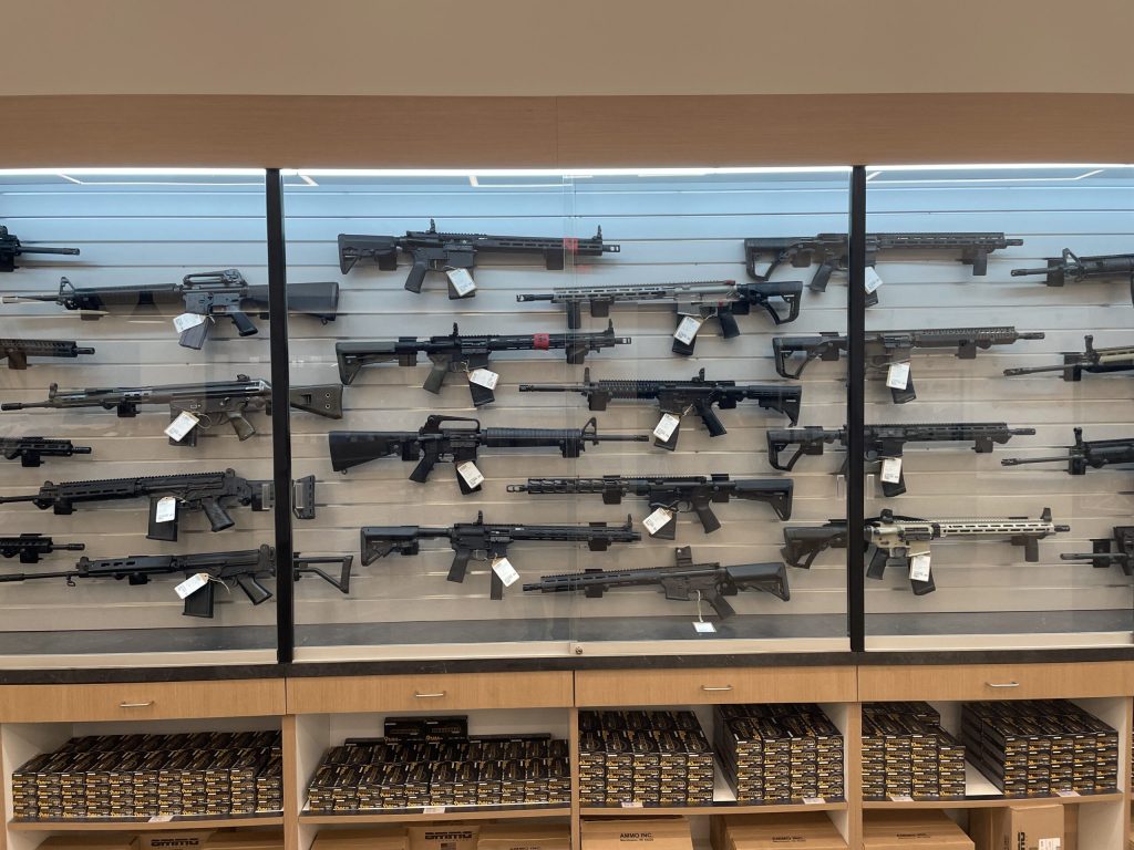 A display case at Mission94’s gun store on Tuesday, Sep. 24, 2024. Nick Rommel/WPR