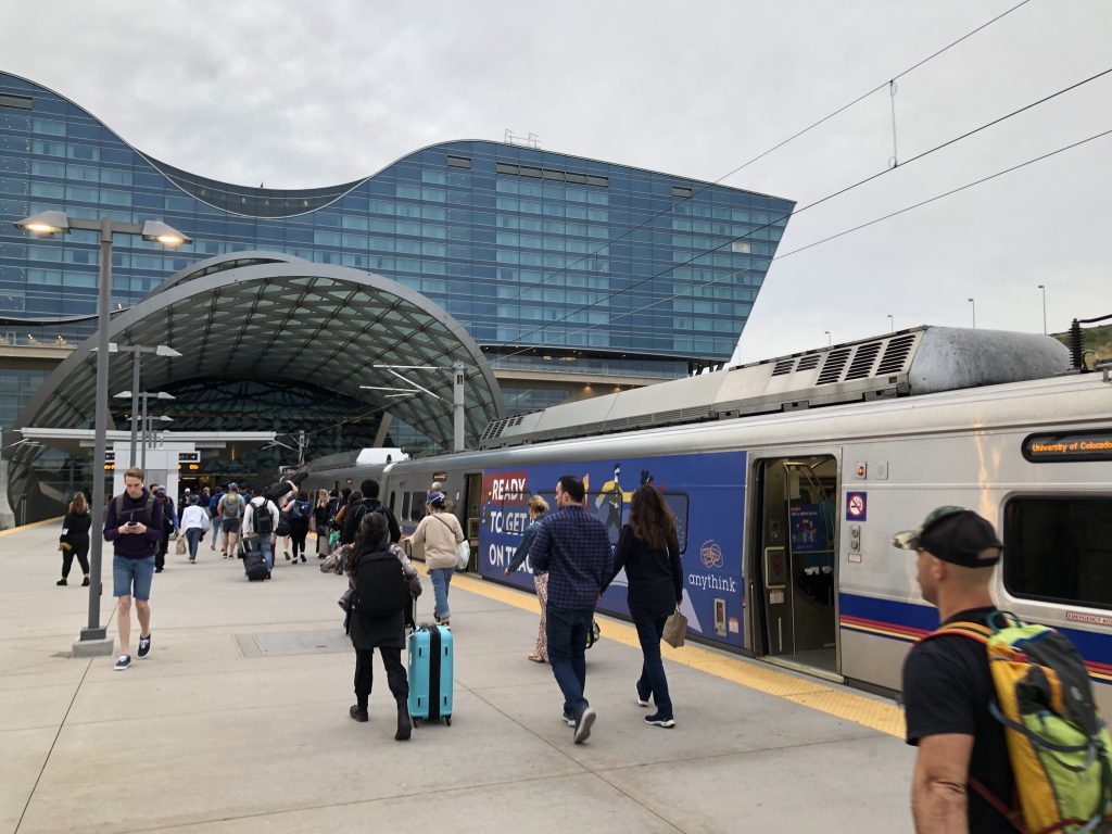 Denver's A Line commuter rail service in June 2022. Photo by Jeramey Jannene.