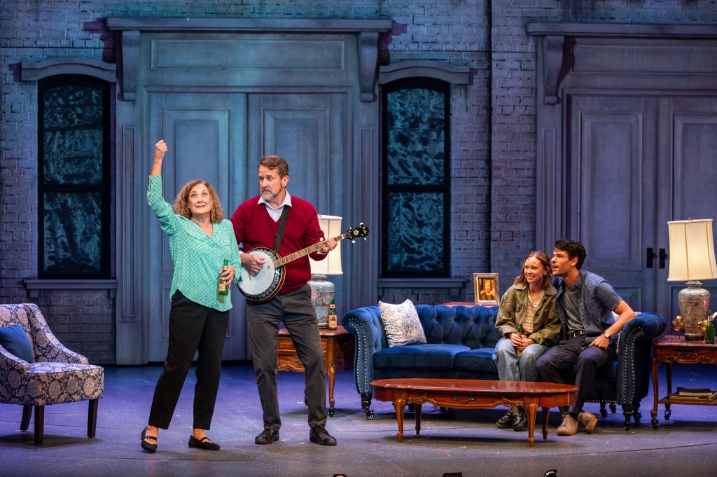 Milwaukee Repertory Theater presents Prelude to a Kiss a Musical at the Sharon Lynne Wilson Center for The Arts, September 10 – October 19, 2024. Pictured: Karen Ziemba, James Moye, Caitlin Houlahan and Chris McCarrell. Photo by Michael Brosilow.