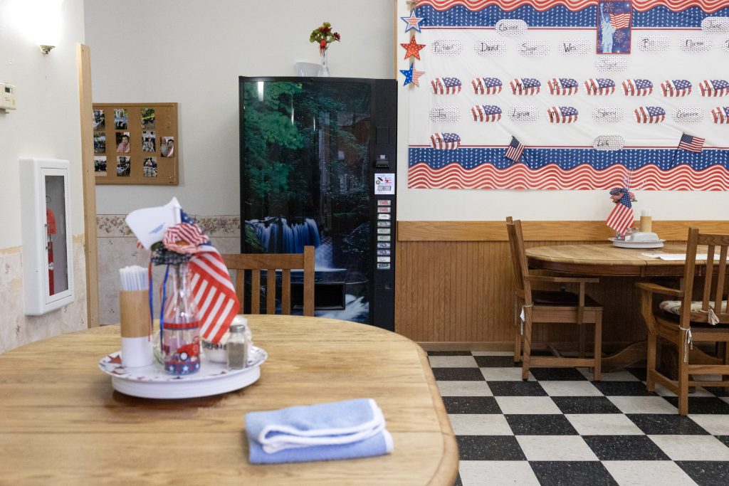 The dining room inside Marvin’s Manor, an assisted living facility in Horicon, Wis., is shown on Aug. 15, 2024. (Joe Timmerman / Wisconsin Watch)