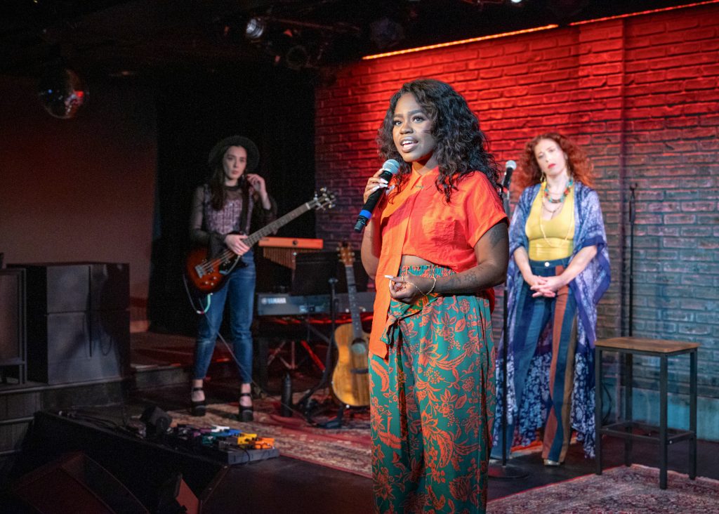 Milwaukee Repertory Theater presents Women of Rock in the Stackner Cabaret, September 6 – November 3, 2024. Pictured: Katrien Van Riel, Paris Bennett and Bridget Barkan. Photo by Mark Fronha.