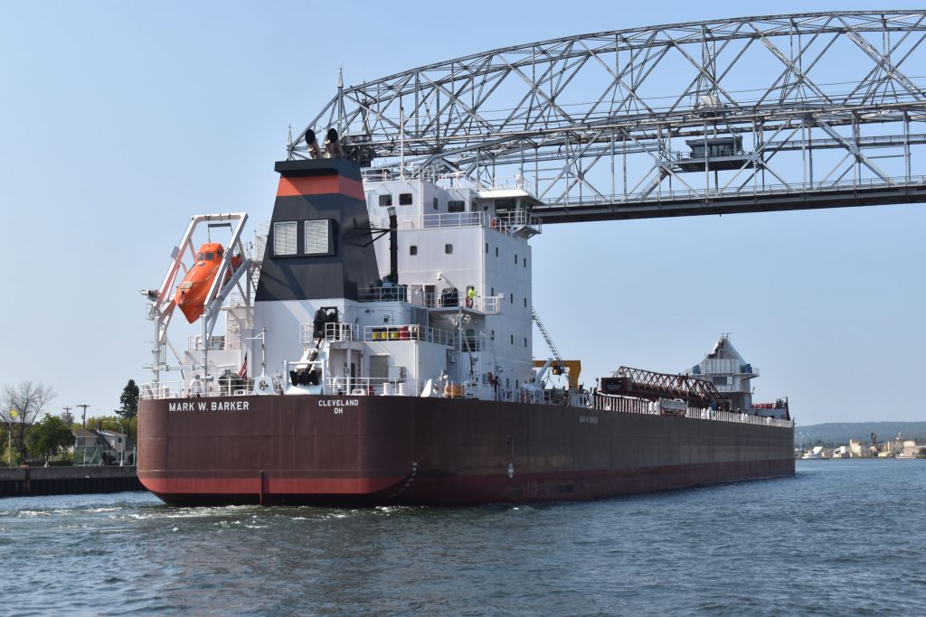 The Mark W. Barker glides under the Duluth Aerial Lift Bridge on Tuesday, Sept. 6, 2022. Danielle Kaeding/WPR