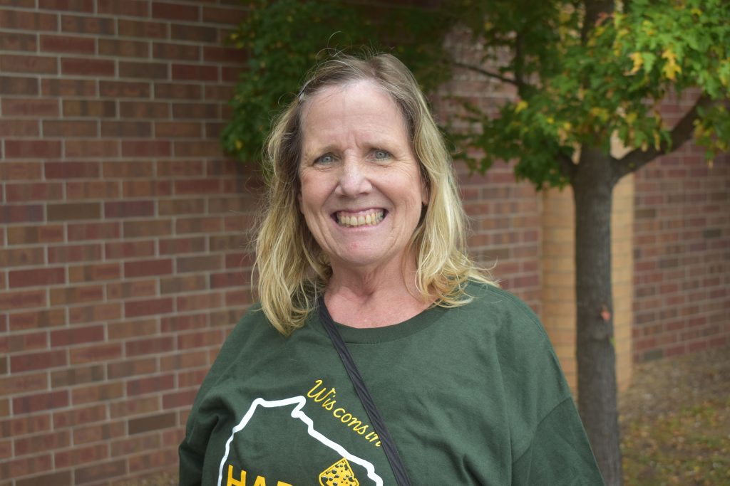 Bridget Golden, a former Catholic school teacher, lives in Superior. She said she loves Tim Walz’ enthusiasm and dedication to women’s rights. Danielle Kaeding/WPR