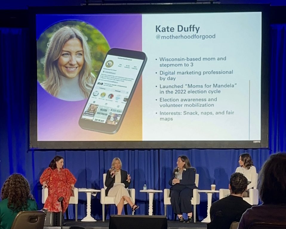 Kate Duffy presents on a panel at the DNC Women’s Leadership Forum in Washington, D.C., with other content creators who use Instagram to reach women about political engagement and action. Photo courtesy of Duffy