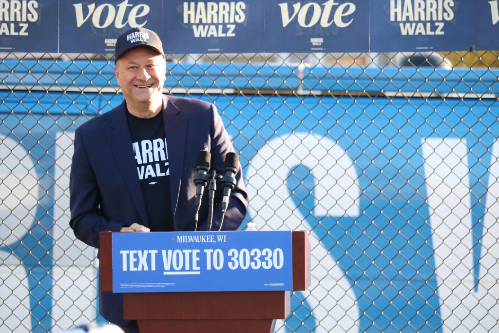 Doug Emhoff campaigned for Vice President Kamala Harris in Harambee Oct. 24. Photo by Sophie Bolich.