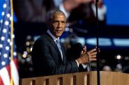 Former President Barack Obama speaks at the DNC on Tuesday, Aug. 20, 2024, at the United Center in Chicago, Ill. Angela Major/WPR