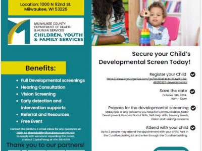 Milwaukee County Birth to 3 to Offer Free Developmental Screening for Children Ages 0-3 on Saturday Oct. 12