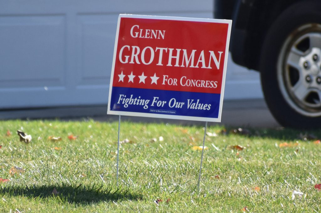 A sign for Republican U.S. Rep. Glenn Grothman is displayed in the yard of a home on the south side of Oshkosh on Oct. 24, 2024. Joe Schulz/WPR