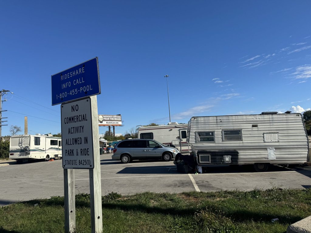 A homeless encampment can be seen here on Monday, Oct. 14, 2024. Evan Casey/WPR