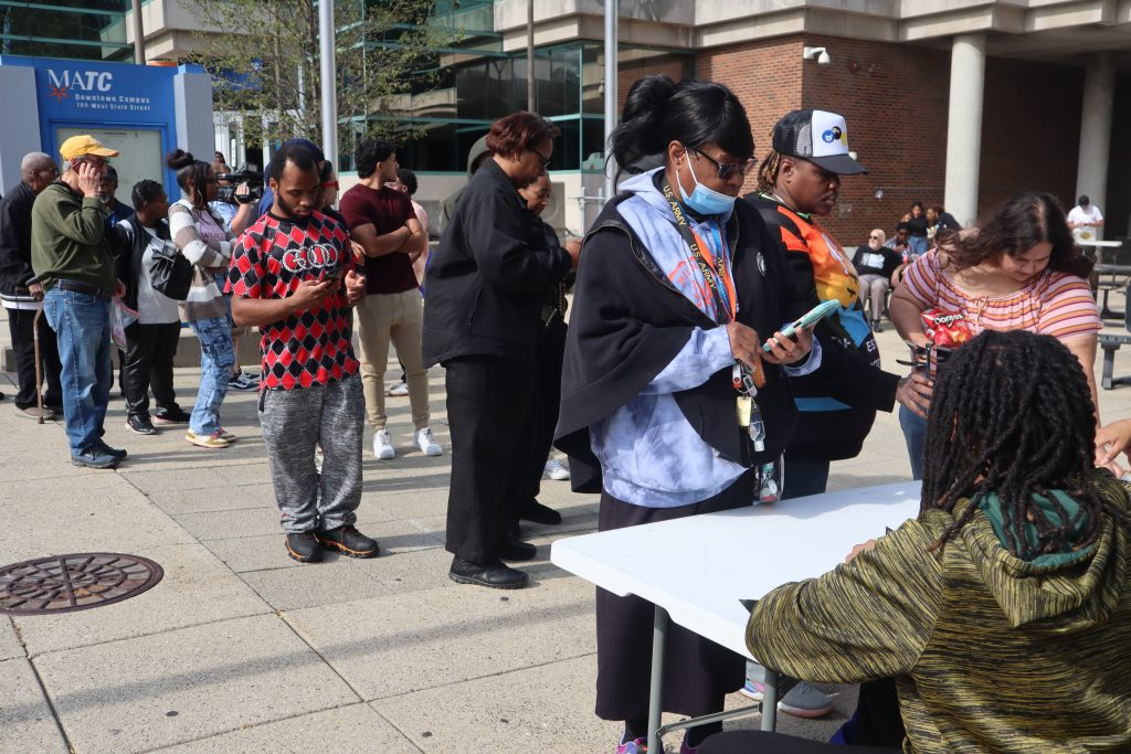 MATC students line up to register to vote and get information about candidates. (Photo | Isiah Holmes)