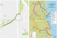 (Left)Trail detour. (Right) Oak Leaf Trail network.