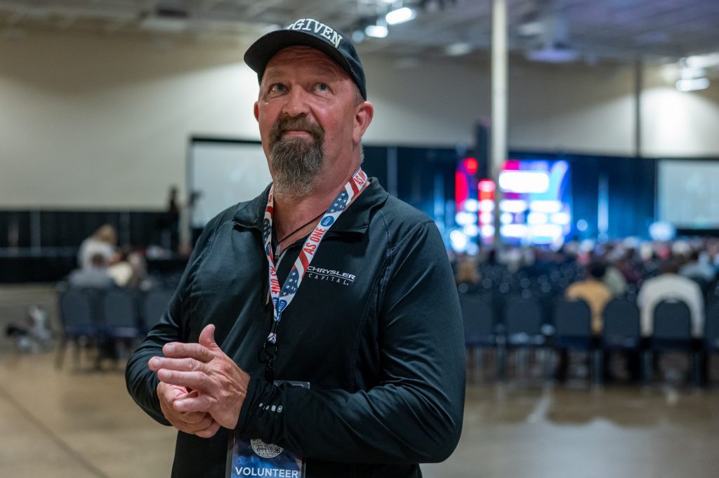 Greg Pontinen, a Pittsburgh-area Courage Tour volunteer, decided to register as a poll worker after talking to an activist soliciting support for administering elections by hand-counting ballots. (Stephanie Strasburg for ProPublica)