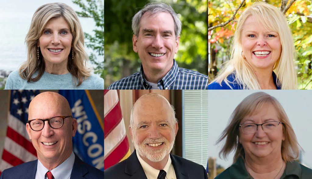 Candidates for Wisconsin state Senate from top left to bottom right: Democrats Jodi Habush Sinykin, Jamie Wall and Sarah Keyeski and Republicans Duey Stroebel, Jim Rafter and Joan Ballweg. Photos courtesy of the campaigns