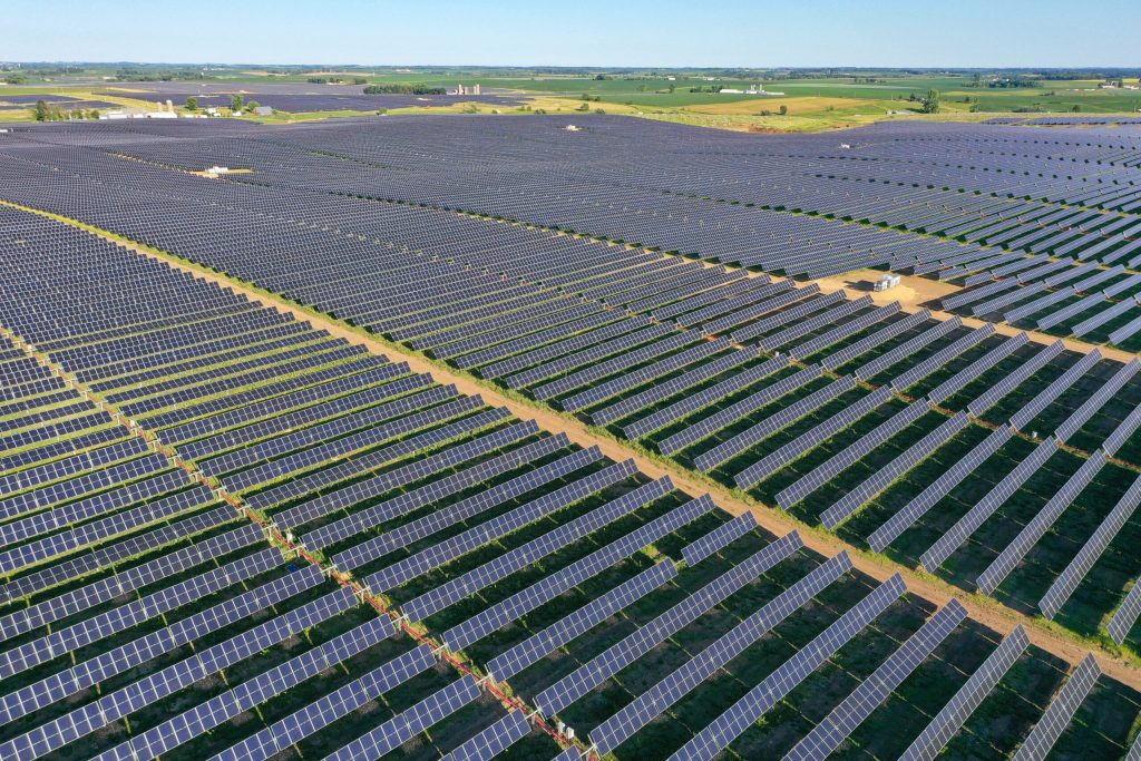 Invenergy has developed multiple solar projects in Wisconsin, including the 300-megawatt Badger Hollow Solar Farm. The first 150 megawatts of that project, pictured here, went online on Dec. 1, 2021. Photo courtesy of Wisconsin Public Service